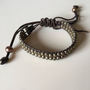 Brass Beaded Pull String Cuff Bracelet